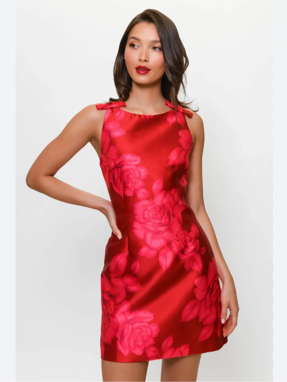 Hutch Red Floral Bow-Shoulder Mini Dress size M NWT